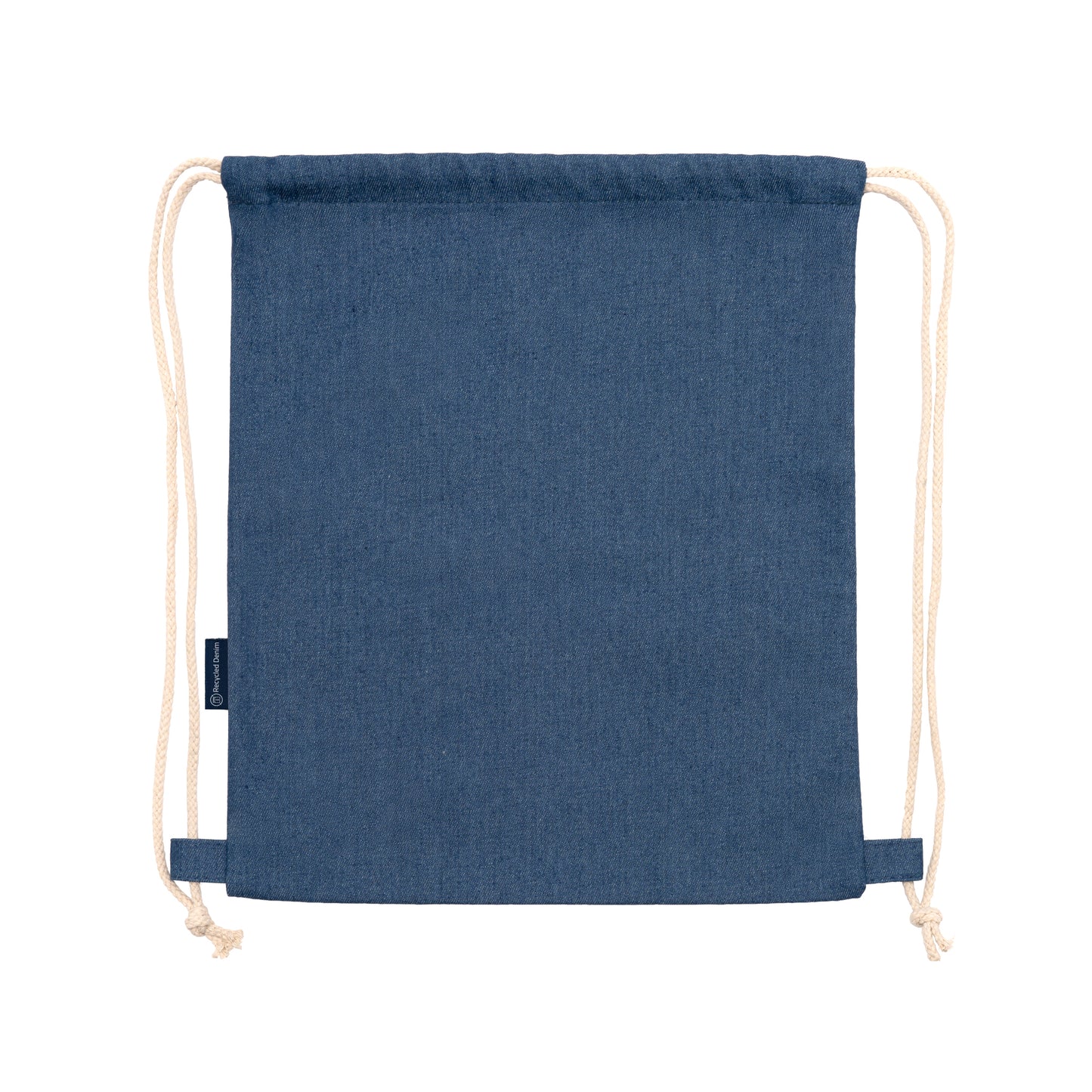 Mochila realizada en tejido vaquero reciclado con cuerdas de algodón de 8 mm.