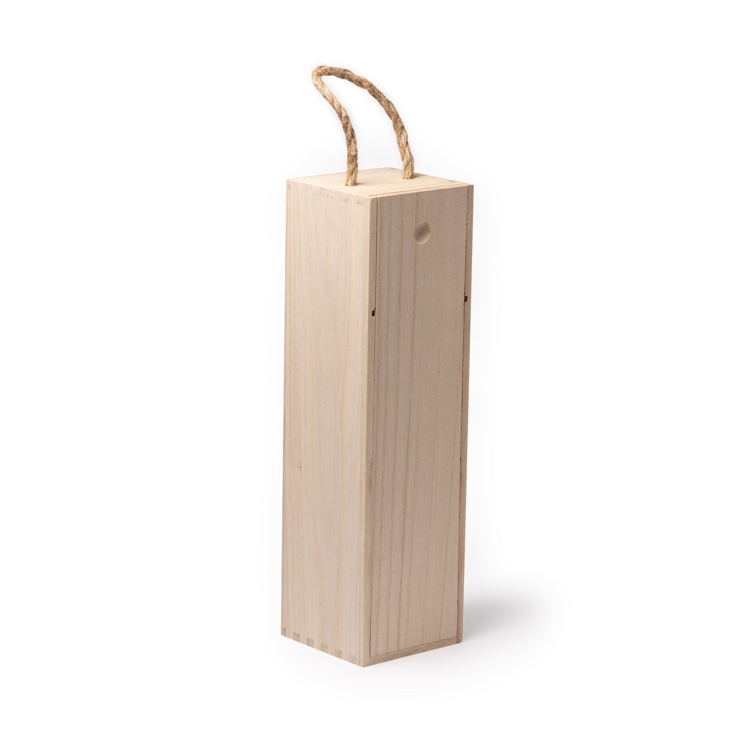 Caja de madera con asa es el complemento perfecto para transportar una botella de vino.