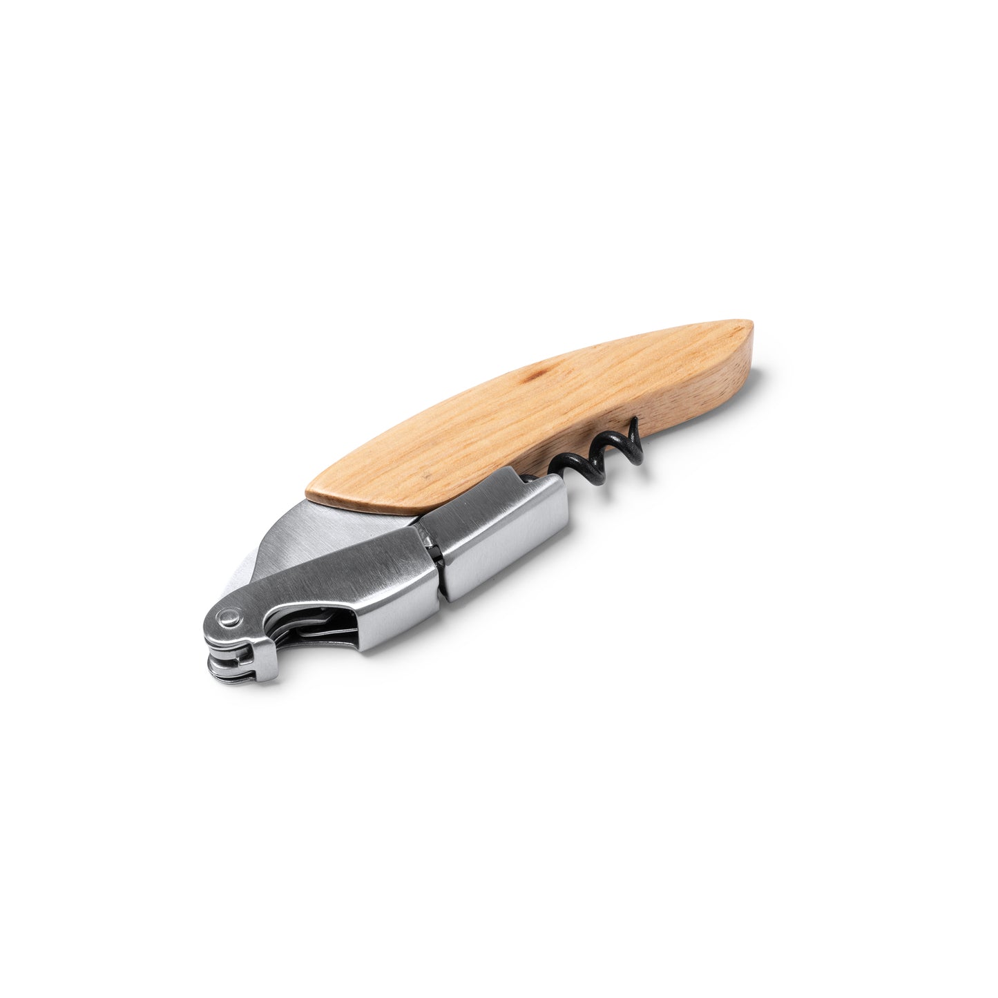 El sacacorchos de acero inoxidable de estilo clásico con mango en madera.