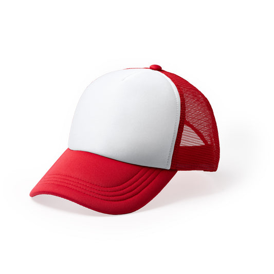 Gorra de políester de 5 paneles con panel frontal acolchado en color blanco.