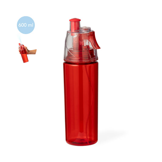 Bidón de 600 ml de capacidad, con vaporizador en el tapón para refrescarse.