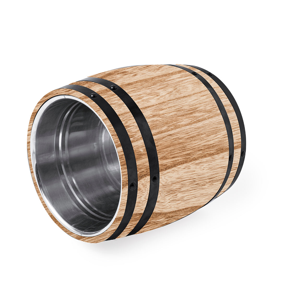 Original cubo de acero con exterior de madera
