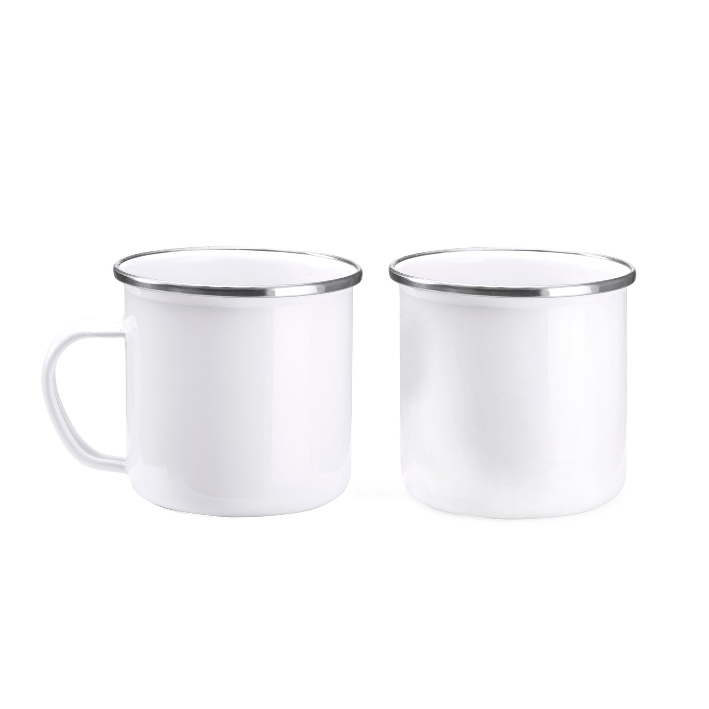 Fantástica taza metálica esmaltada con borde plateado, con capacidad de 380 ml