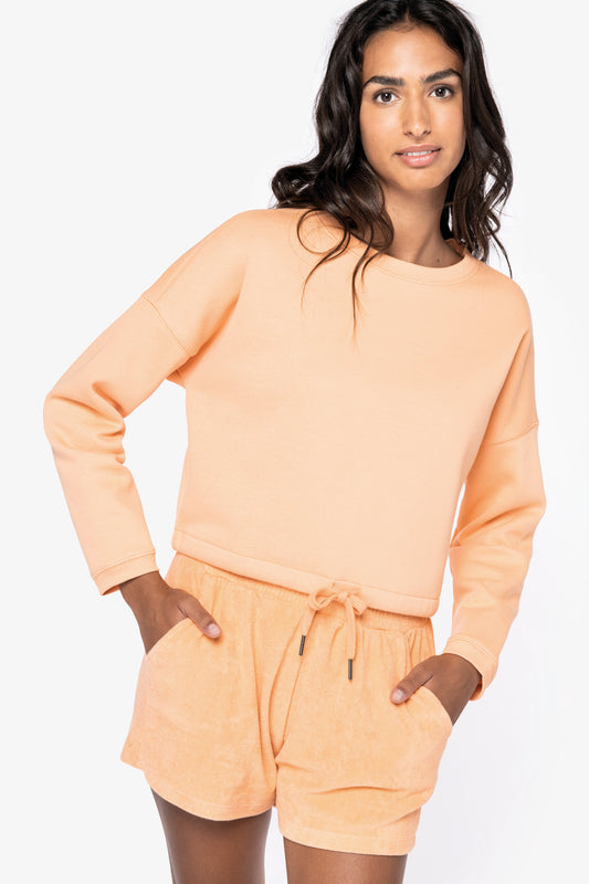 Sudadera ecorresponsable de cuello redondo oversize crop mujer