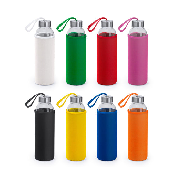 Bidón de cristal con funda de neopreno