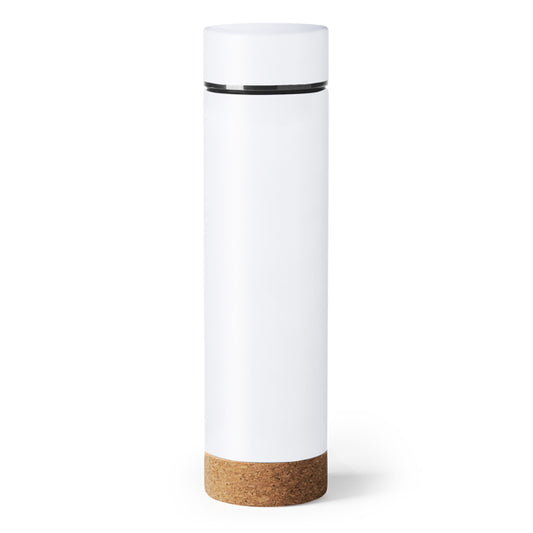 Termo de acero con infusor de té y base de corcho