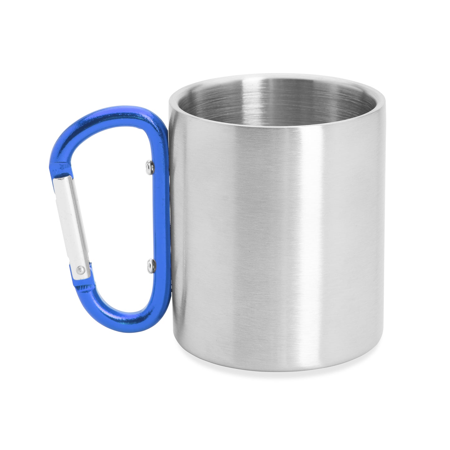 Taza metálica de doble pared con asa mosquetón ideal para transportar. Con capacidad 230 ml
