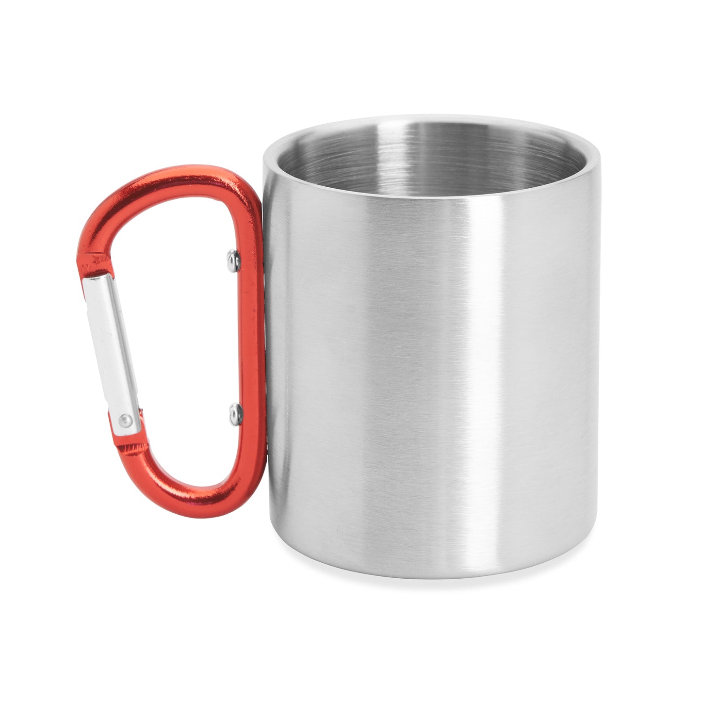 Taza metálica de doble pared con asa mosquetón ideal para transportar. Con capacidad 230 ml