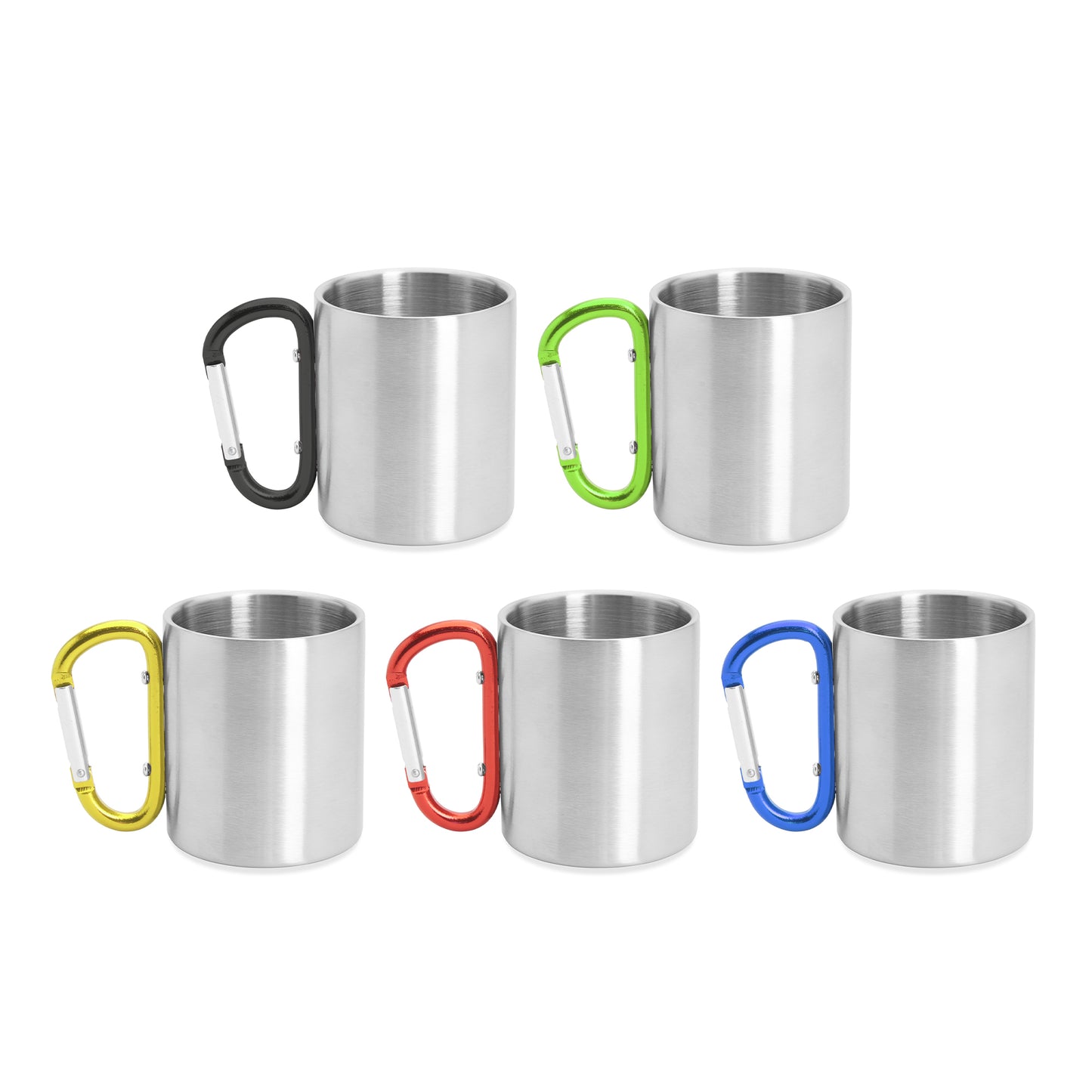 Taza metálica de doble pared con asa mosquetón ideal para transportar. Con capacidad 230 ml
