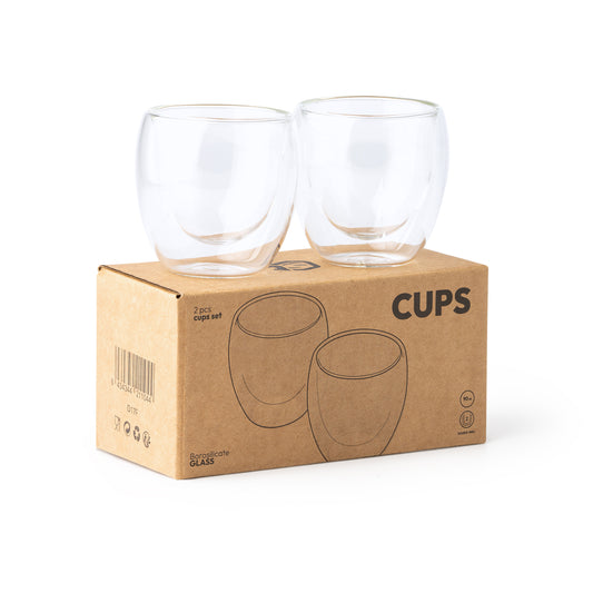 Set de 2 vasos de doble pared, realizados en cristal borosilicato. Capacidad 90 ml.