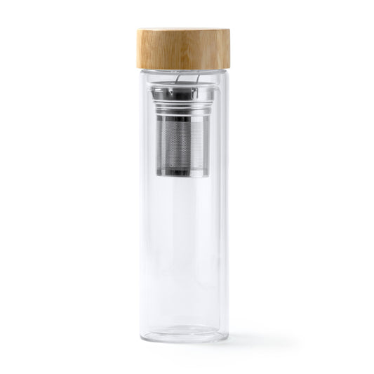 Bidón de cristal con tapa de bambú e infusor de té