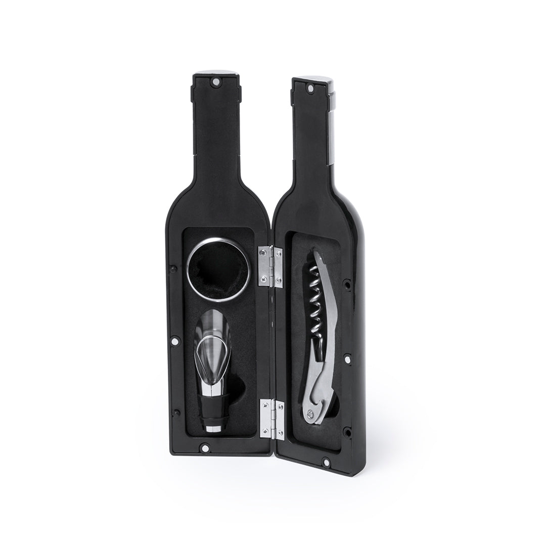 Original set de vinos en forma de botella de vino de acabado brillante, cierre magnético