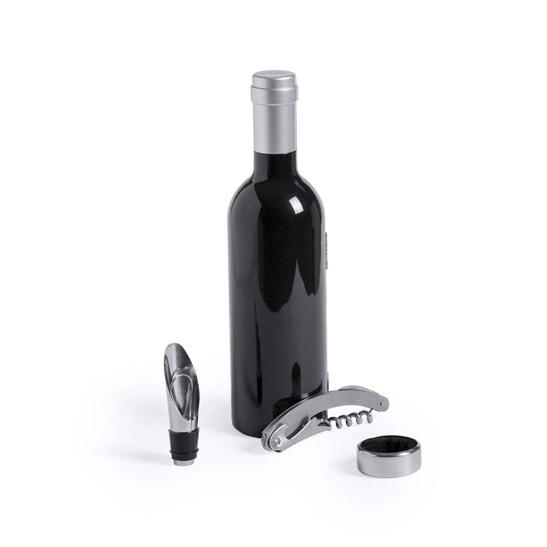 Original set de vinos en forma de botella de vino de acabado brillante, cierre magnético