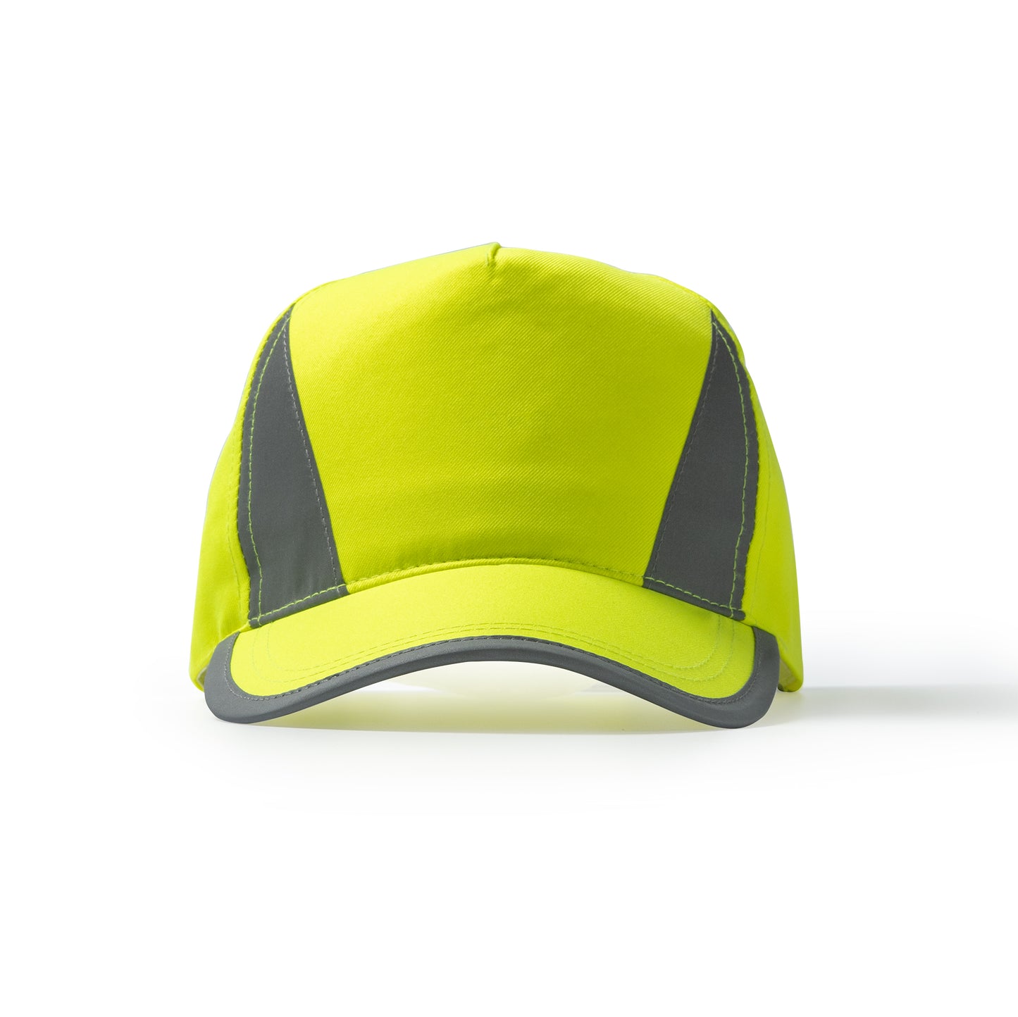 Gorra de 5 paneles 100% poliéster con detalles reflectantes.