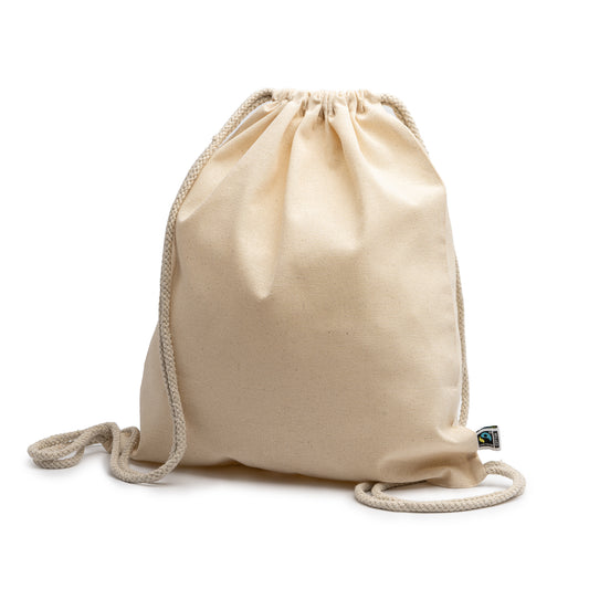 Mochila de cordones 100% algodón Fairtrade de 180 g/m². Cordones a juego. Idónea mochila de uso diario.