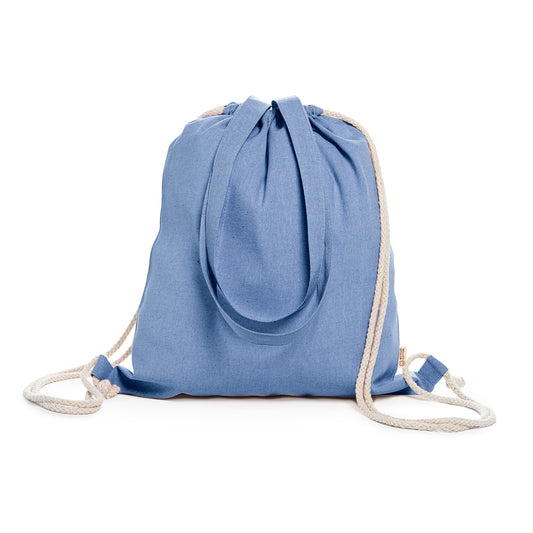 Bolsa mochila de cordones en algodón reciclado de 140 g/m² en acabado jaspeado.