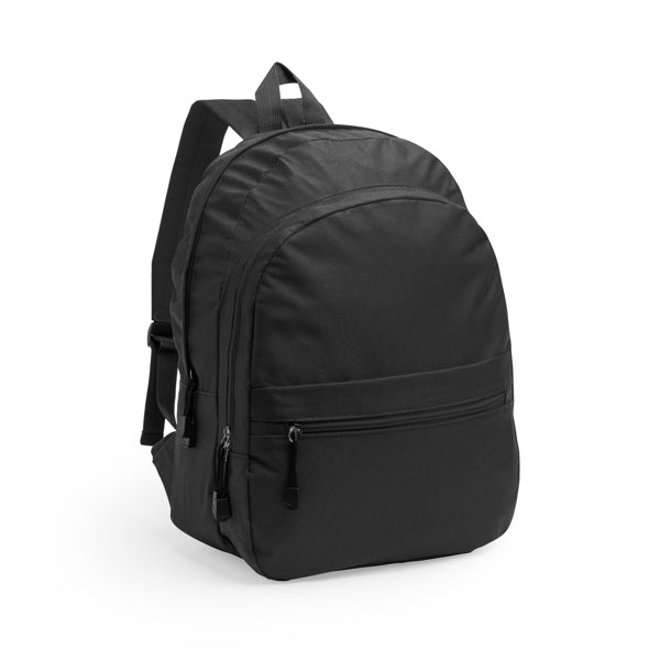 Mochila realizada en poliéster 600D con dos compartimentos principales y bolsillo frontal