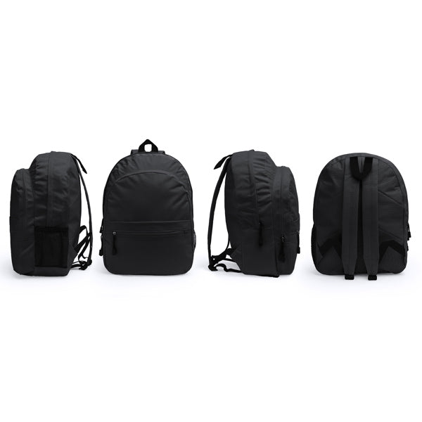 Mochila realizada en poliéster 600D con dos compartimentos principales y bolsillo frontal