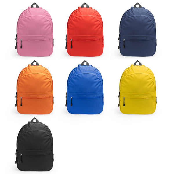 Mochila realizada en poliéster 600D con dos compartimentos principales y bolsillo frontal