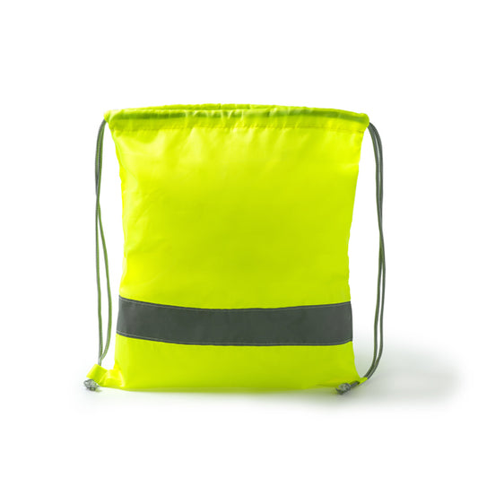Mochila de cordones con banda reflectante, realizada en poliéster 210D.