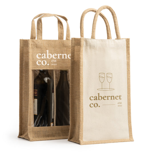 Bolsa de yute laminado y algodón. Ideal 2 botellas