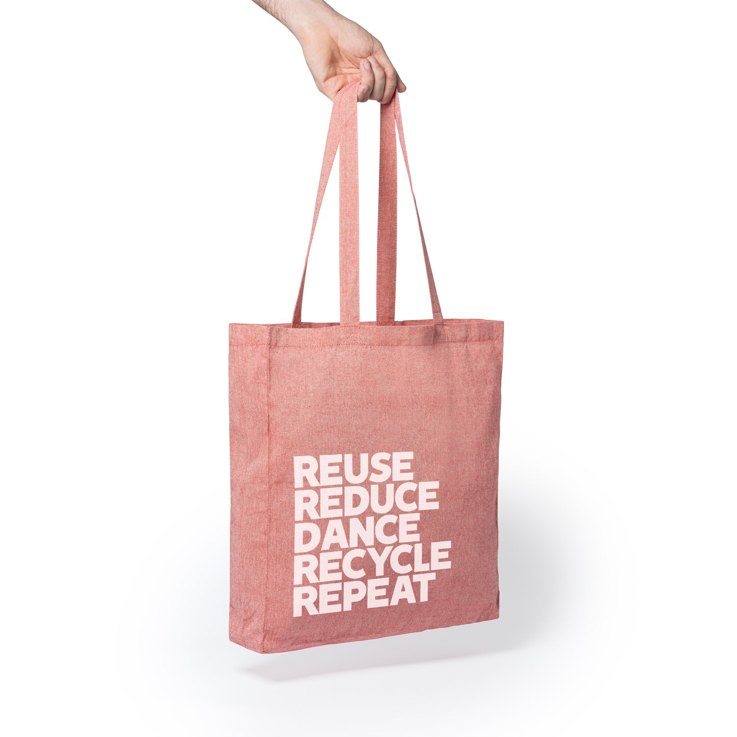 Bolsa realizada en algodón reciclado de 140 g/m² en acabado jaspeado con asas largas de 70 cm