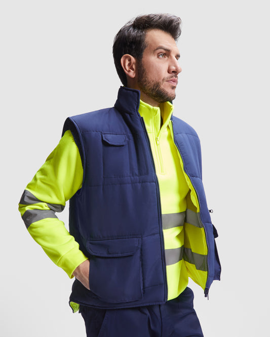 Chaleco reversible multibolsillos y alta visibilidad, con cuello alto PERSEI