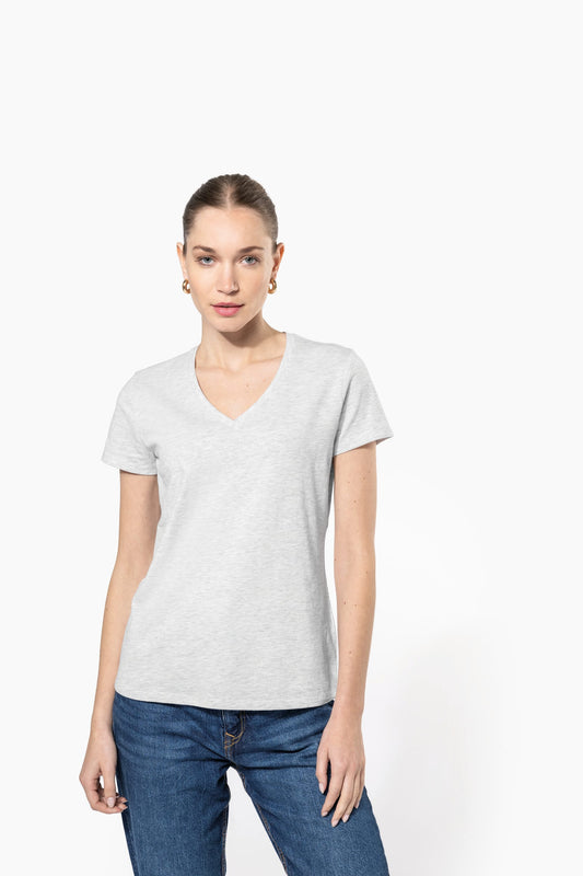 Camiseta de manga cota y cuello de pico mujer Kariban K381