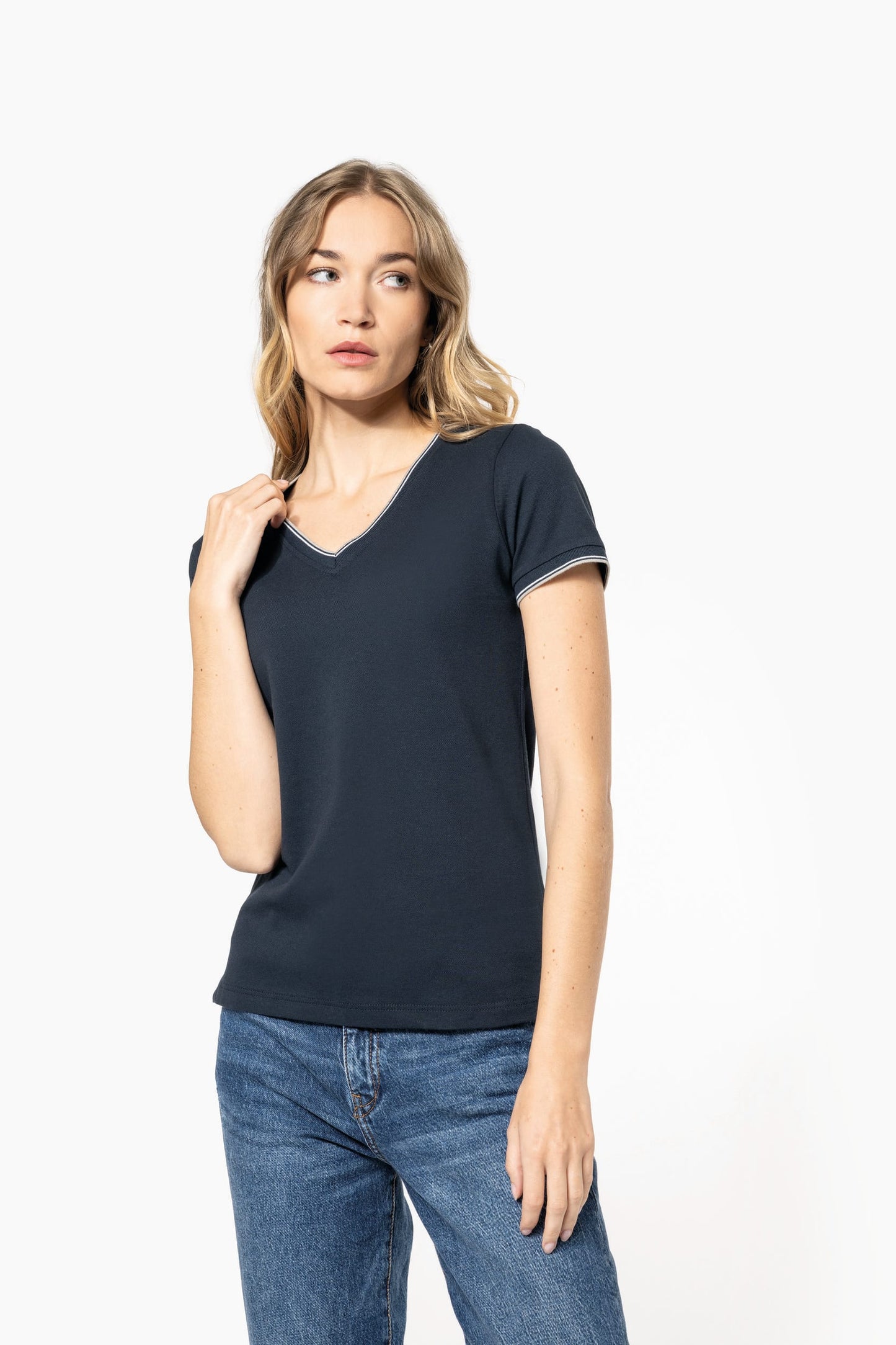 Camiseta de punto piqué con cuello de pico mujer Kariban K394