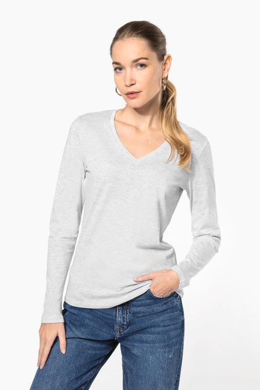 Camiseta de manga larga y cuello de pico mujer Kariban K382