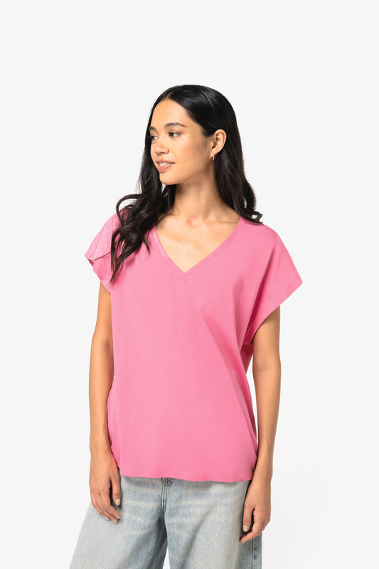 Camiseta ecorresponsable holgada con cuello de pico mujer Native Spirit NS312